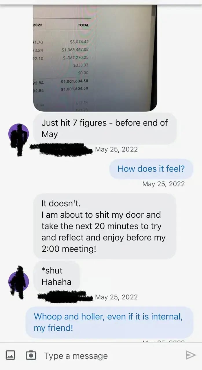 Client text message testimonial