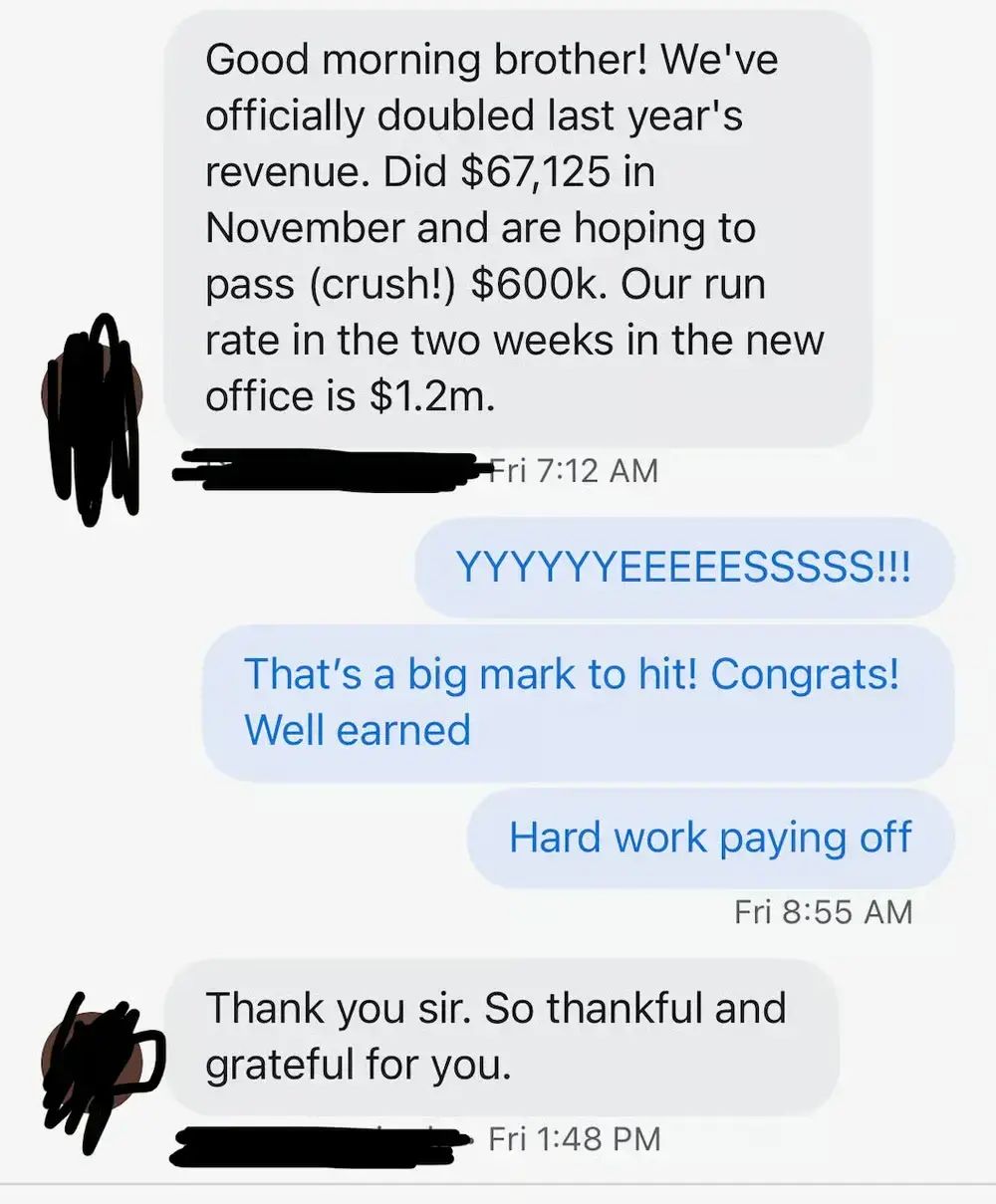 Client text message testimonial